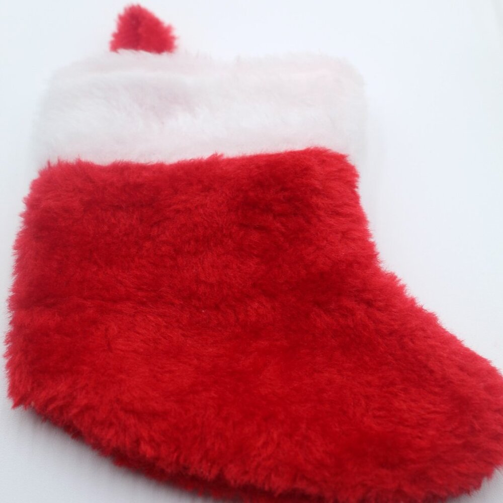 Mini 5" Christmas Stocking Ornament For Small Items or Gifts Plush Red & White